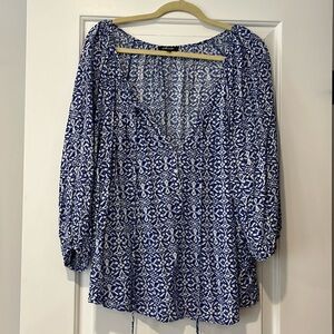 Soirée plus size top blouse shirt blue & white Sz 3X
